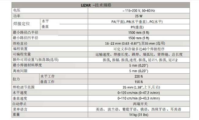 自动焊接小车技术参数